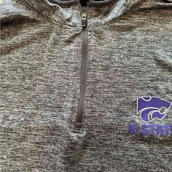 K State Athletic Popover 1/4 Zip Mock Polo Gray Logo Top Sz Large - Picture 7 of 7